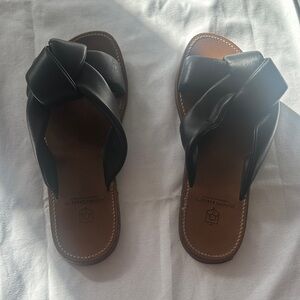 Women's Black Leather Giant Knot Sandal Italian Designer Silvano Sassetti